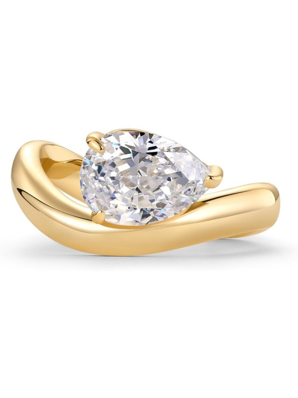 14K Gold Plated Wavy Engagement Ring | Cubic Zirconia Wedding Band & Promise